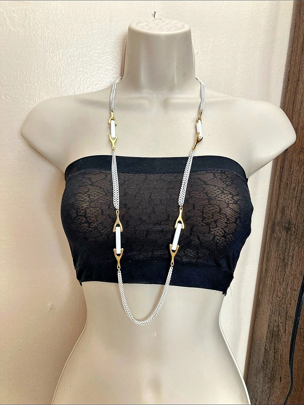 Vintage Alice Caviness Attrib. White Bar Links Sautoir Station Flapper Necklace